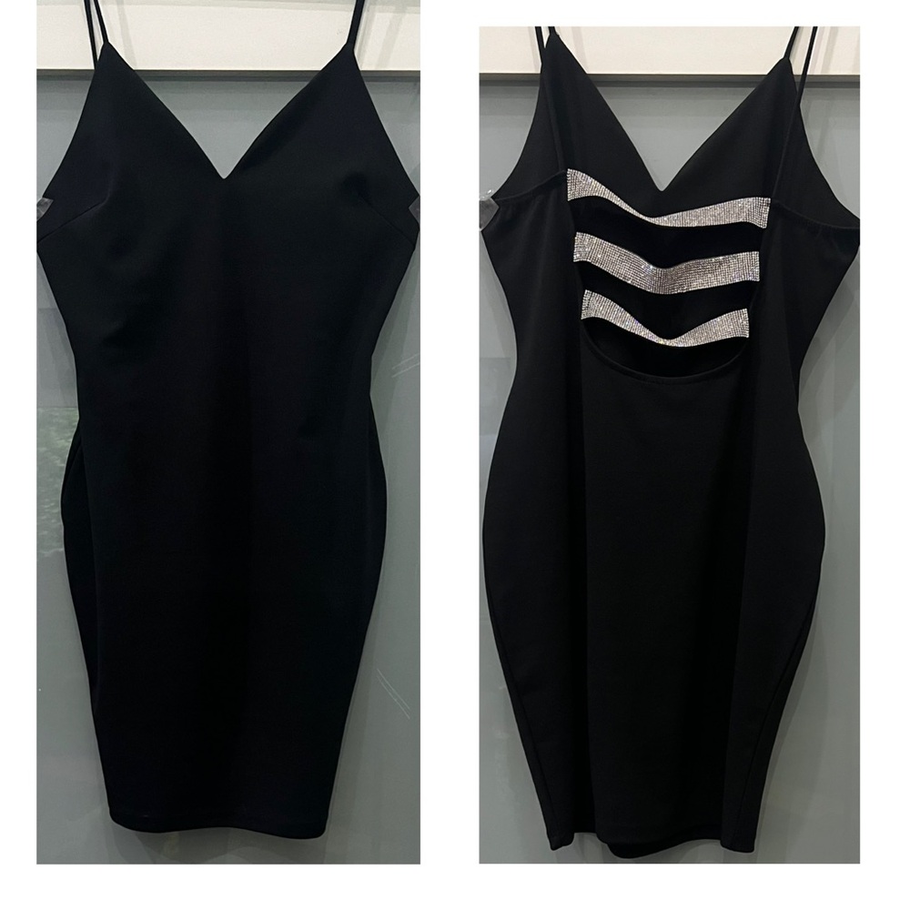 GLARE Elegant Black Dress with Silver Accents Size JL